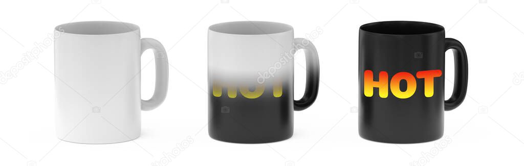 Taza mágica negra revelando diseño